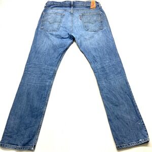 THRASHED Levi's Jeans Mens 33x30 Blue Denim Logo 5-Pockets Straight Leg Mid-Rise